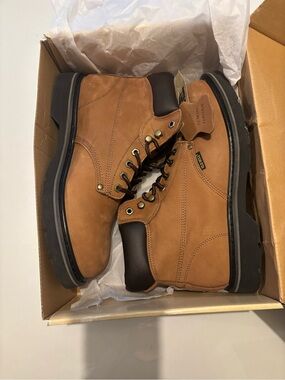 Men's Brown Leather Lace-Up Work Boots with Cushioned Collar